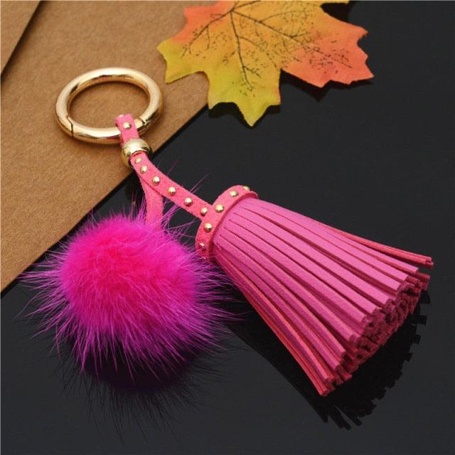 Leather Tassels With Mink Fur Ball Key Chain With One Tassels For Car Keychain Keychain Tassels Leather Tassel Bag Key Ring Jewelry Car Circle Key Rings Gift Bag Hanging Buckle