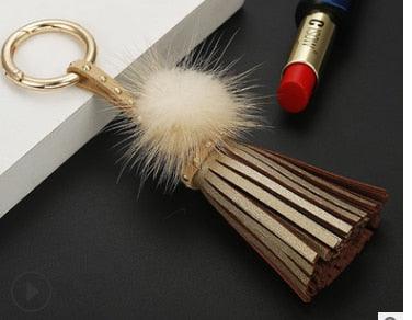 Leather Tassels With Mink Fur Ball Key Chain With One Tassels For Car Keychain Keychain Tassels Leather Tassel Bag Key Ring Jewelry Car Circle Key Rings Gift Bag Hanging Buckle