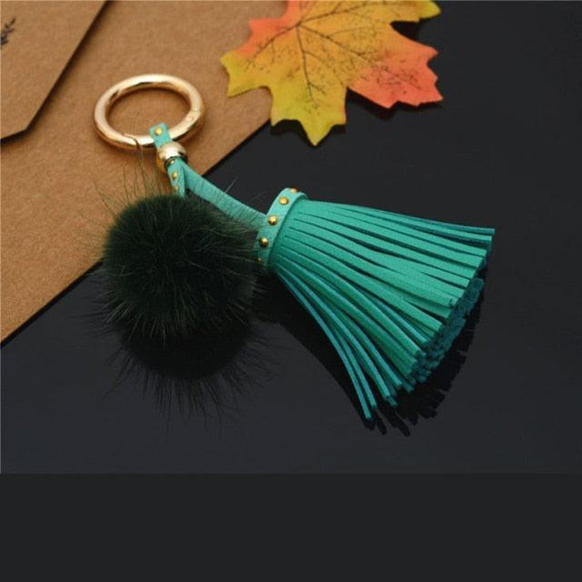 Leather Tassels With Mink Fur Ball Key Chain With One Tassels For Car Keychain Keychain Tassels Leather Tassel Bag Key Ring Jewelry Car Circle Key Rings Gift Bag Hanging Buckle