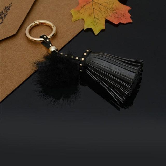 Leather Tassels With Mink Fur Ball Key Chain With One Tassels For Car Keychain Keychain Tassels Leather Tassel Bag Key Ring Jewelry Car Circle Key Rings Gift Bag Hanging Buckle