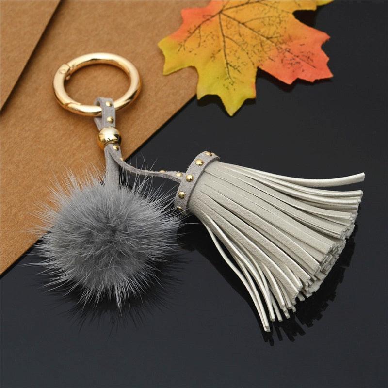 Leather Tassels With Mink Fur Ball Key Chain With One Tassels For Car Keychain Keychain Tassels Leather Tassel Bag Key Ring Jewelry Car Circle Key Rings Gift Bag Hanging Buckle