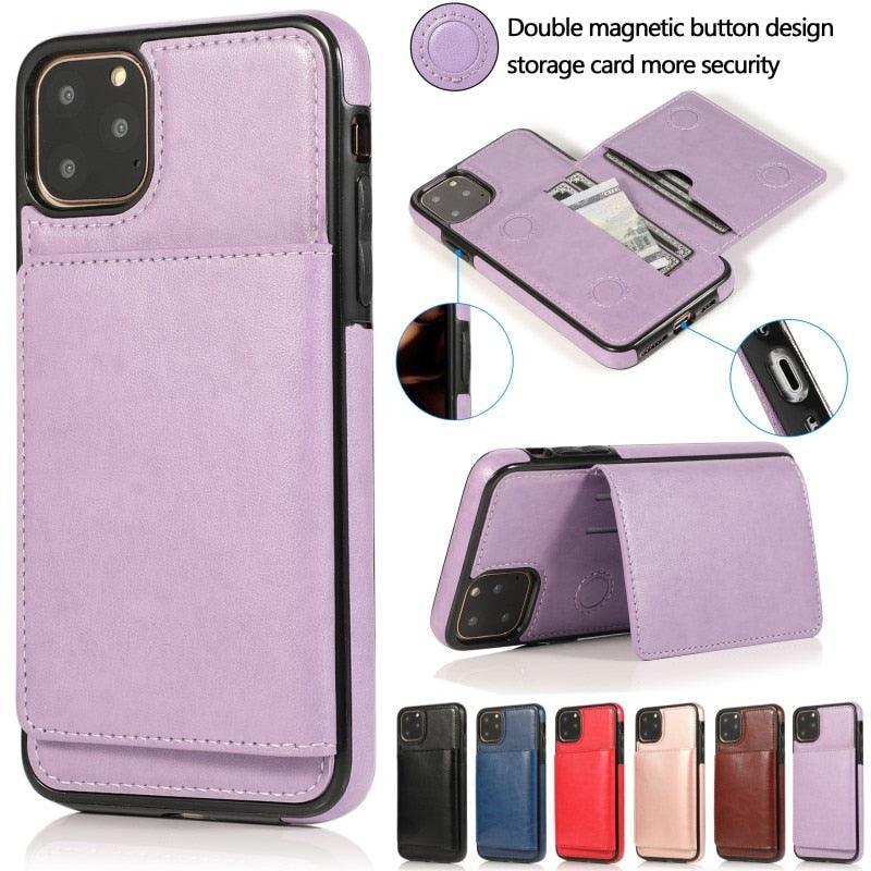 Leather Wallet Case For iPhone 11 Pro Max XS Max XR X 8 7 6S 6Plus 5 5S With Stand Card Pocket Case Cover Shockproof Texture PU Leather  Wallet Cover