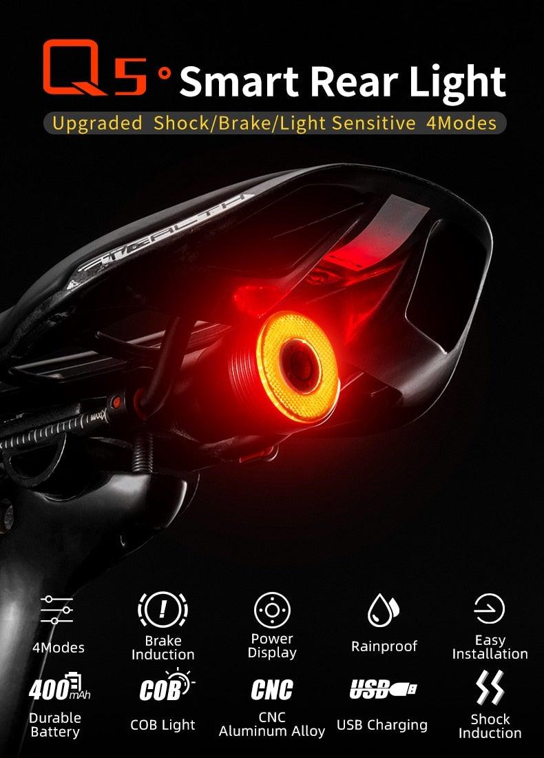 LED Bicycle Waterproof USB Charging Taillight Cycling Flashlight Auto Brake Sensing Smart Bicycle Rear Brake Lights Braking Sensing Taillights USB Rechargeable Ultra Bright LED Warning Bicycle Flashlight