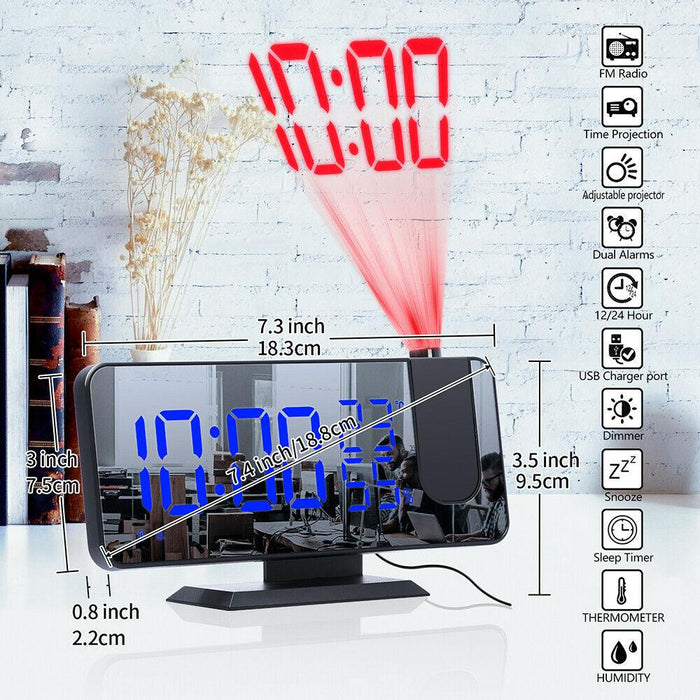 LED Digital Alarm Clock Projection Clock Radios Loud Ceiling Alarm Clock for Heavy Sleepers Snooze Dual Clock Bedside Dimmer with USB Charger Digital LED Clock FM Radio Table Electronic Desktop Clocks USB Wake Up FM Radio Time Projector Snooze Function