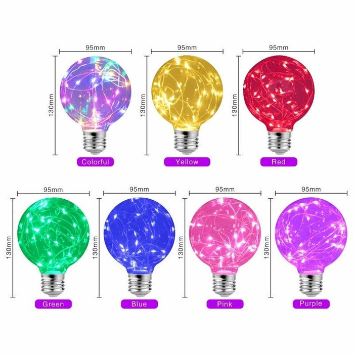 LED Edison String Night Light Bulb Colorful Round Globe Glass RGB Copper Bulb Home Decor Holiday Lamp LED Light Bulbs For Home Party Recreation Room Balcony Garden Christmas Decoration