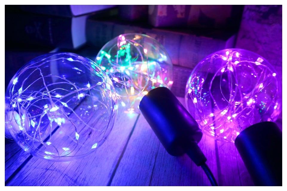 LED Edison String Night Light Bulb Colorful Round Globe Glass RGB Copper Bulb Home Decor Holiday Lamp LED Light Bulbs For Home Party Recreation Room Balcony Garden Christmas Decoration