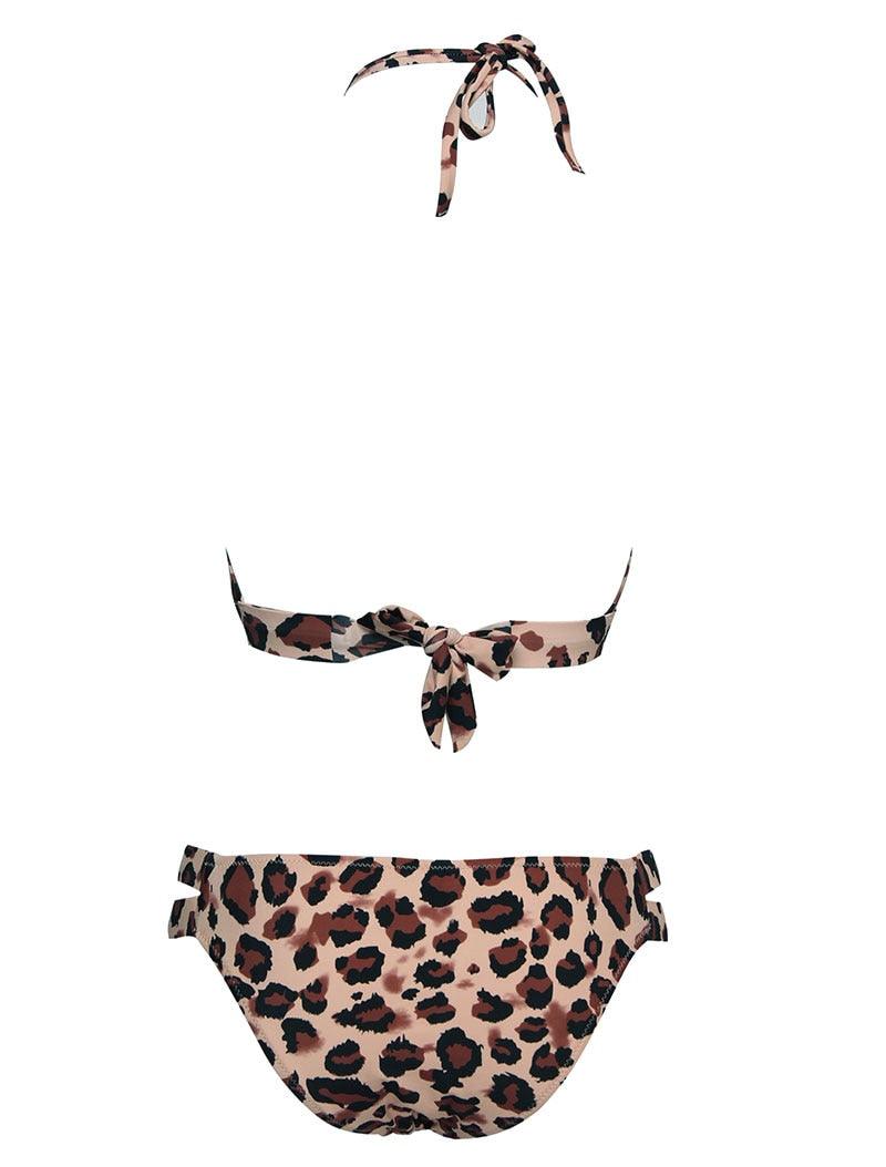 Leopard Bikinis Women Summer Swimsuit Strapless Bandage Bathing Suits Women's Halter Triangle Bikini Bottom Soft Two Piece Swimsuits Low Waist Push Up Bikini Set Swimwear