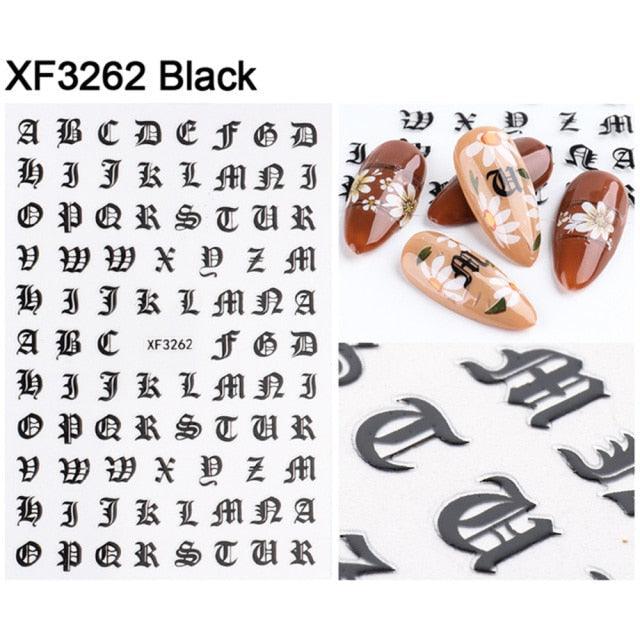 Letter 3D Decals Nail Art Stickers English Old Font Black Number Tattoo Nails Design Water Sliders Manicure Decoration 3D Nail Supplies Holographic Old English Character Nail Self-Adhesive Sticker English Font Design Manicure Decorations Accessories - ALLURELATION - 3D Decals, 3D Nail Supplies, 554, beautiful stickers, Character Nail, Nail Art, Nail Art Stickers, nail decor, nail gel, Nail Stickers, Nails Design, Number Tattoo, Self-Adhesive, Self-Adhesive Sticker, Water Sliders - Stevvex.com