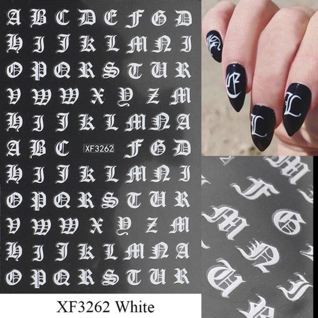 Letter 3D Decals Nail Art Stickers English Old Font Black Number Tattoo Nails Design Water Sliders Manicure Decoration 3D Nail Supplies Holographic Old English Character Nail Self-Adhesive Sticker English Font Design Manicure Decorations Accessories - ALLURELATION - 3D Decals, 3D Nail Supplies, 554, beautiful stickers, Character Nail, Nail Art, Nail Art Stickers, nail decor, nail gel, Nail Stickers, Nails Design, Number Tattoo, Self-Adhesive, Self-Adhesive Sticker, Water Sliders - Stevvex.com