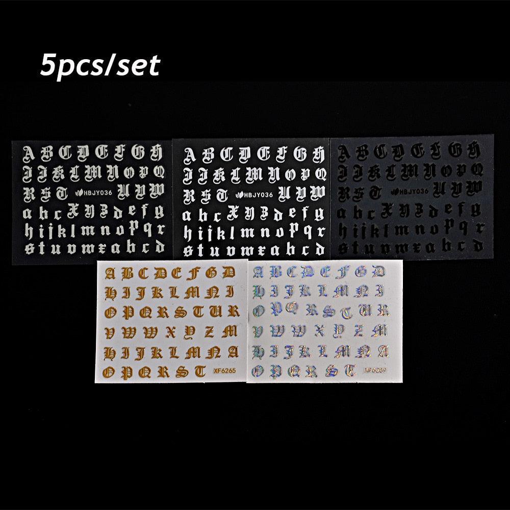 Letter 3D Decals Nail Art Stickers English Old Font Black Number Tattoo Nails Design Water Sliders Manicure Decoration 3D Nail Supplies Holographic Old English Character Nail Self-Adhesive Sticker English Font Design Manicure Decorations Accessories - ALLURELATION - 3D Decals, 3D Nail Supplies, 554, beautiful stickers, Character Nail, Nail Art, Nail Art Stickers, nail decor, nail gel, Nail Stickers, Nails Design, Number Tattoo, Self-Adhesive, Self-Adhesive Sticker, Water Sliders - Stevvex.com