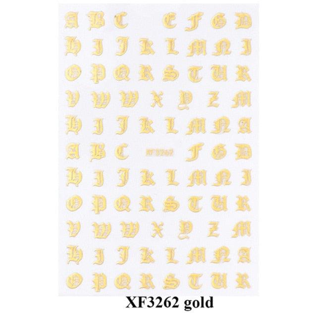 Letter 3D Decals Nail Art Stickers English Old Font Black Number Tattoo Nails Design Water Sliders Manicure Decoration 3D Nail Supplies Holographic Old English Character Nail Self-Adhesive Sticker English Font Design Manicure Decorations Accessories - ALLURELATION - 3D Decals, 3D Nail Supplies, 554, beautiful stickers, Character Nail, Nail Art, Nail Art Stickers, nail decor, nail gel, Nail Stickers, Nails Design, Number Tattoo, Self-Adhesive, Self-Adhesive Sticker, Water Sliders - Stevvex.com