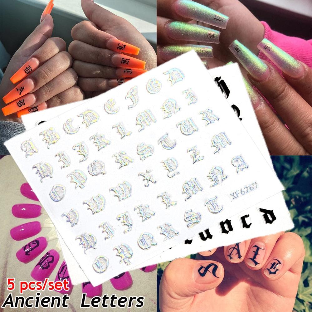 Letter 3D Decals Nail Art Stickers English Old Font Black Number Tattoo Nails Design Water Sliders Manicure Decoration 3D Nail Supplies Holographic Old English Character Nail Self-Adhesive Sticker English Font Design Manicure Decorations Accessories - ALLURELATION - 3D Decals, 3D Nail Supplies, 554, beautiful stickers, Character Nail, Nail Art, Nail Art Stickers, nail decor, nail gel, Nail Stickers, Nails Design, Number Tattoo, Self-Adhesive, Self-Adhesive Sticker, Water Sliders - Stevvex.com