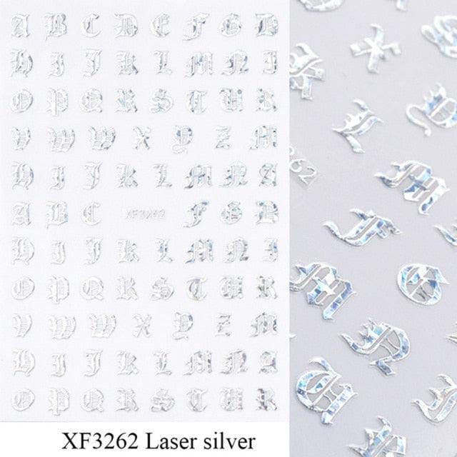 Letter 3D Decals Nail Art Stickers English Old Font Black Number Tattoo Nails Design Water Sliders Manicure Decoration 3D Nail Supplies Holographic Old English Character Nail Self-Adhesive Sticker English Font Design Manicure Decorations Accessories - ALLURELATION - 3D Decals, 3D Nail Supplies, 554, beautiful stickers, Character Nail, Nail Art, Nail Art Stickers, nail decor, nail gel, Nail Stickers, Nails Design, Number Tattoo, Self-Adhesive, Self-Adhesive Sticker, Water Sliders - Stevvex.com