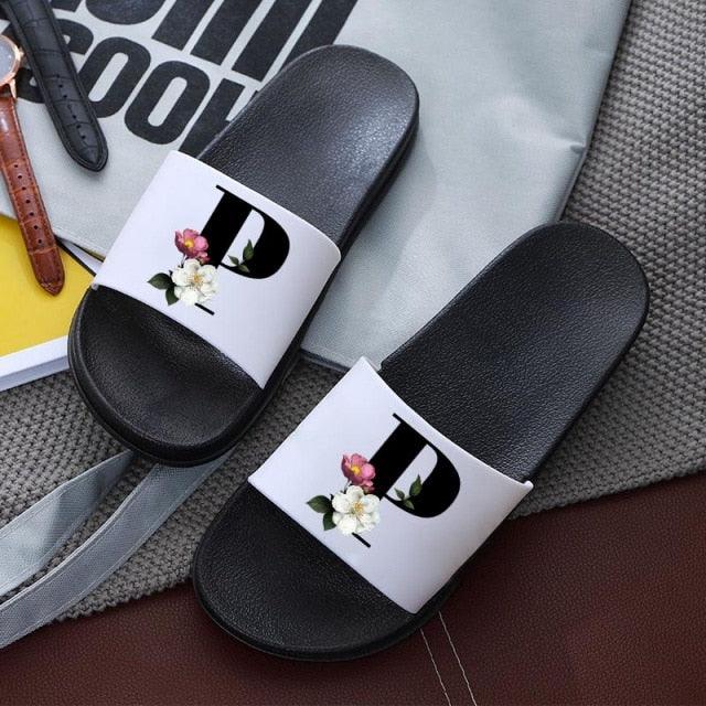 Letters Printed Women Slippers Summer Sandals Non-Slip Flat Beach Shoes Bathroom Flip Flop Slipper Comfort Slides Beach Pool Gym House Slipper Outdoor Fashion Non Slip Flat Sandals