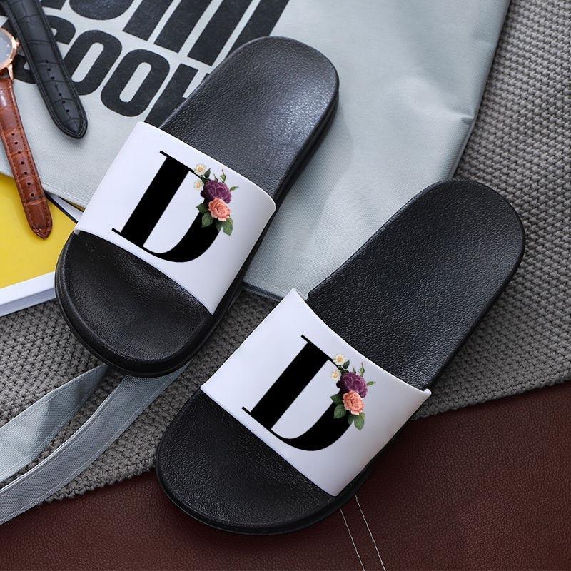 Letters Printed Women Slippers Summer Sandals Non-Slip Flat Beach Shoes Bathroom Flip Flop Slipper Comfort Slides Beach Pool Gym House Slipper Outdoor Fashion Non Slip Flat Sandals