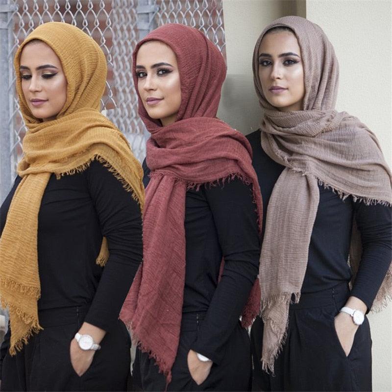 Light Soft Fashion Solid Scarf Crinkle Cotton Linen Wrap Shawl Hijab Muslim Woman Shawls Turban Islamic Clothing Head Wrap For Women