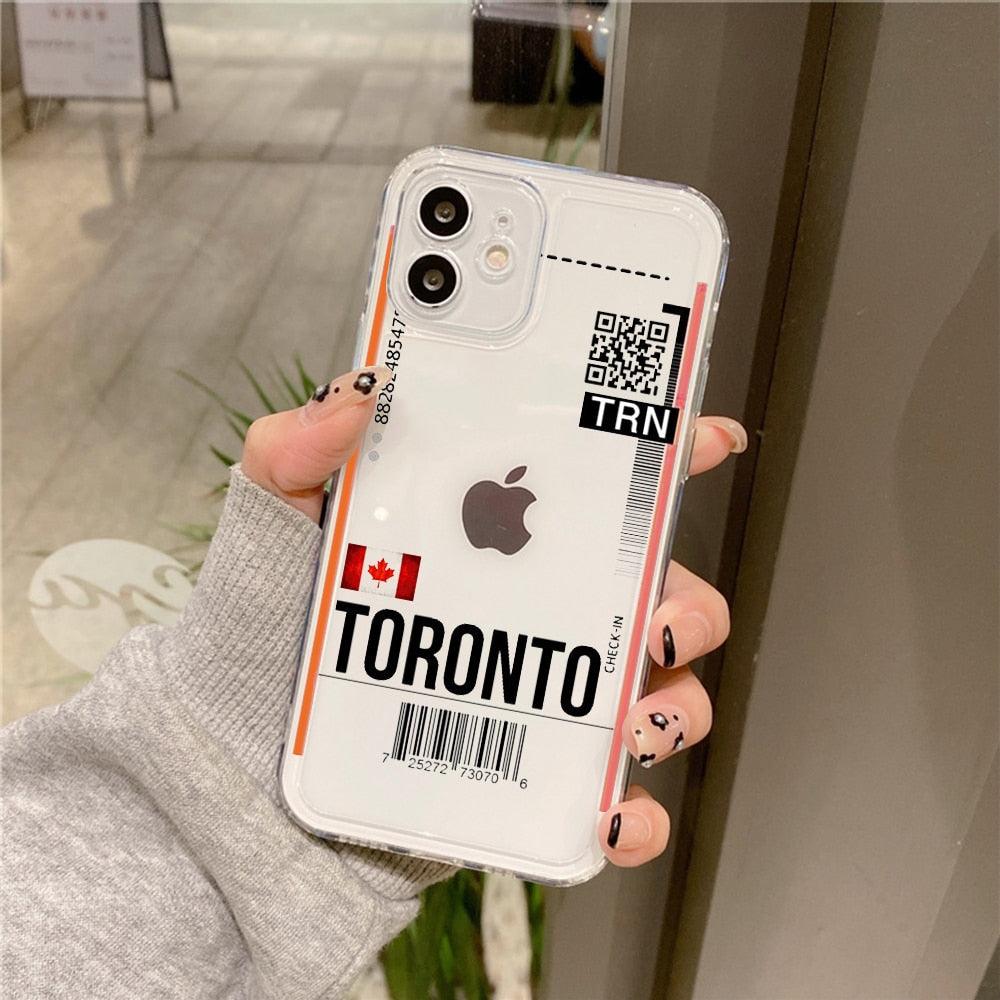 London Paris Tokyo Travel Transparent phone case for iPhone 14 11 12 13 mini pro XS MAX 8 7 6S Plus X SE XR Anti-Yellowing Phone Cover Transparent Full Safe Phone Case