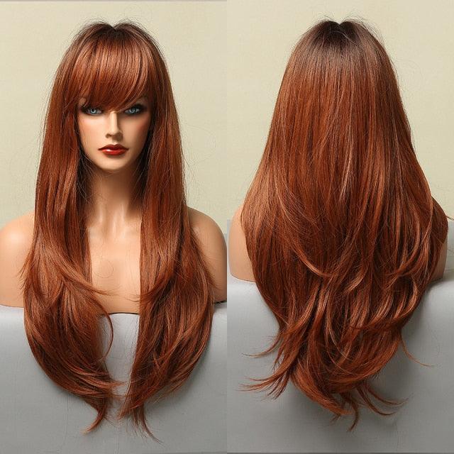 Long Dark Brown Synthetic Wigs for Women Silky Wavy Wig With Air Bangs Heat Resistant Fiber Cosplay Daily Party Replacement Wig Wigs For Black Women Cosplay Wigs For Women