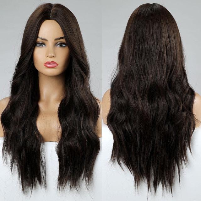 Long Dark Brown Synthetic Wigs for Women Silky Wavy Wig With Air Bangs Heat Resistant Fiber Cosplay Daily Party Replacement Wig Wigs For Black Women Cosplay Wigs For Women