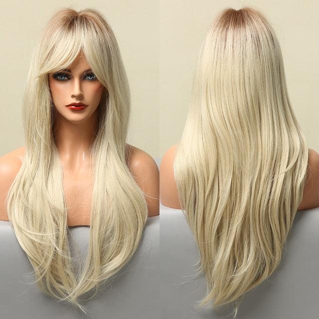 Long Honey Brown Synthetic Wigs with Side Bangs Natural Wave Wigs for Afro American Women Heat Resistant Cosplay Party Daily Use Wigs For Black Women Cosplay Wigs For Women