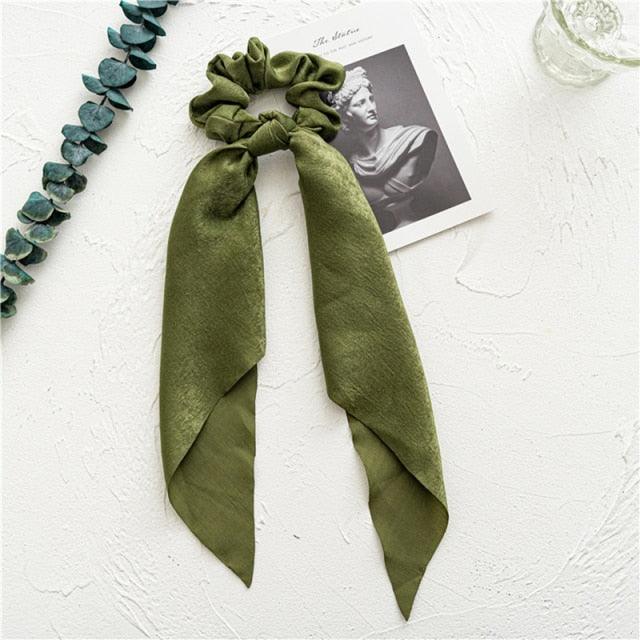 Long Ribbon Women Ponytail Scrunchies Scarf Elastic Hair Band Knotted Streamer Hair Ties Silky Satin Hair Rope Ponytail Holder Accessories for Women