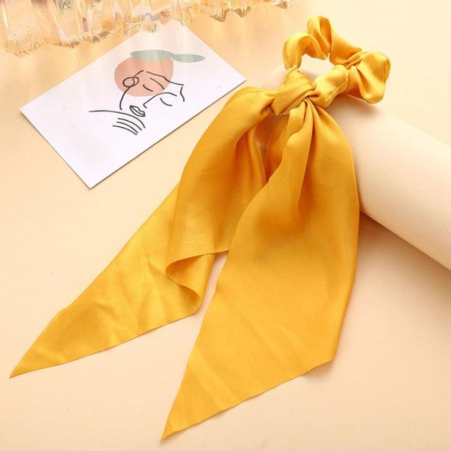 Long Ribbon Women Ponytail Scrunchies Scarf Elastic Hair Band Knotted Streamer Hair Ties Silky Satin Hair Rope Ponytail Holder Accessories for Women