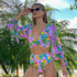 Long Sleeve Bikini Women's Two Piece Swimsuit Bikini  Bathing Suit Print Swimsuit High Waist Swimwear Women Bikinis Mesh Sleeves Swim Suit Plus Size Bathing Suit Sun Protection Bathing Suit