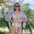 Long Sleeve Bikini Women's Two Piece Swimsuit Bikini  Bathing Suit Print Swimsuit High Waist Swimwear Women Bikinis Mesh Sleeves Swim Suit Plus Size Bathing Suit Sun Protection Bathing Suit