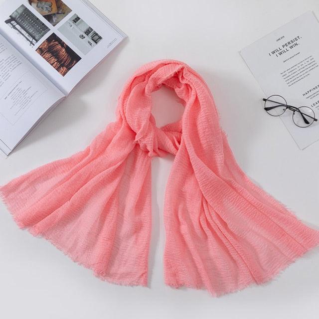 Long Soft Cotton Lightweight Crinkle Hijab Scarf Elegant Headscarf Head Wrap Islamic Head Wraps Hijab For Women 70*175cm