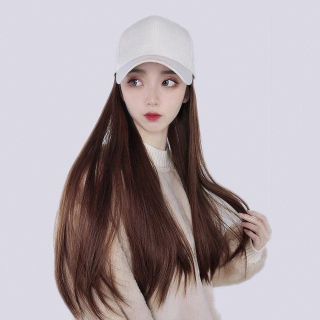 Long Straight Synthetic Baseball Cap Hair Wig Natural Black Brown Hat Wigs Natural Seamless Hair Extensions Wigs For Black Women Cosplay Wigs For Women