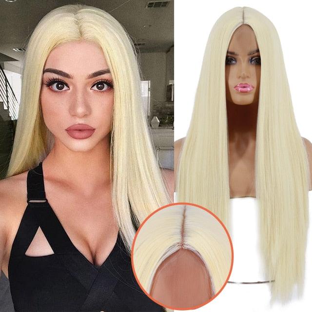 Long Straight Synthetic Black Wig Mixed Brown and Blonde Long Wig For Black Women Middle Part Nature Wigs For Black Women Cosplay Wigs For Women