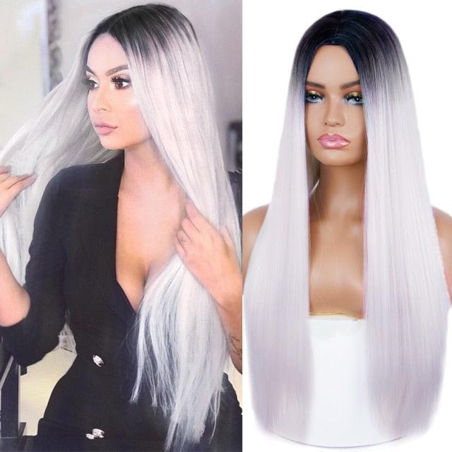 Long Straight Synthetic Black Wig Mixed Brown and Blonde Long Wig For Black Women Middle Part Nature Wigs For Black Women Cosplay Wigs For Women