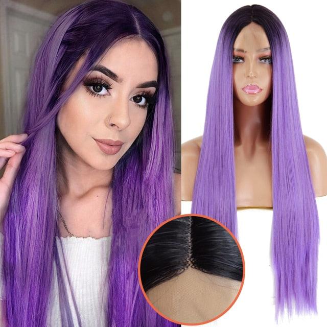 Long Straight Synthetic Black Wig Mixed Brown and Blonde Long Wig For Black Women Middle Part Nature Wigs For Black Women Cosplay Wigs For Women