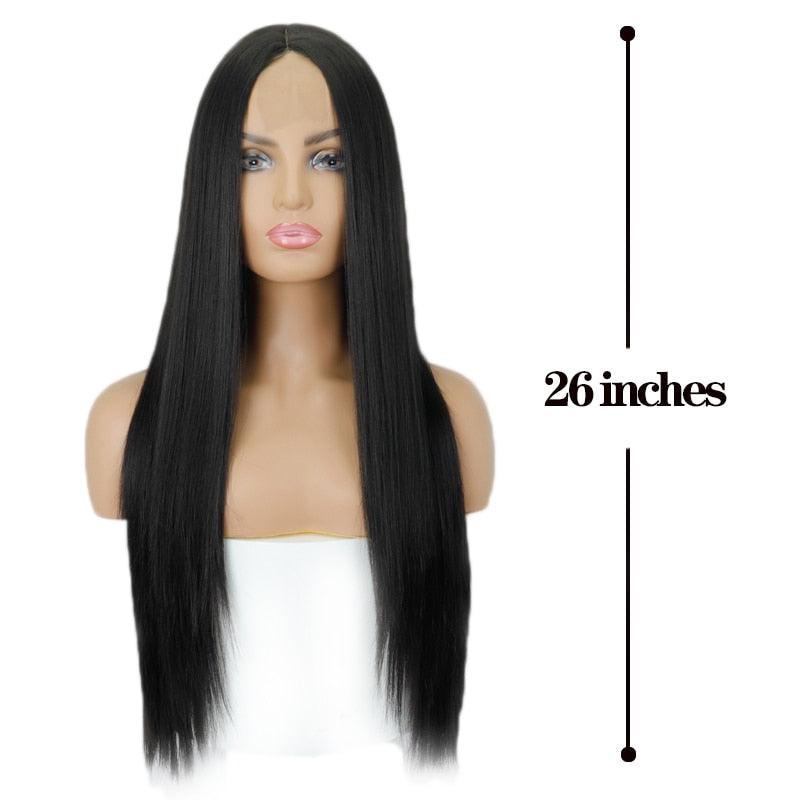 Long Straight Synthetic Black Wig Mixed Brown and Blonde Long Wig For Black Women Middle Part Nature Wigs For Black Women Cosplay Wigs For Women