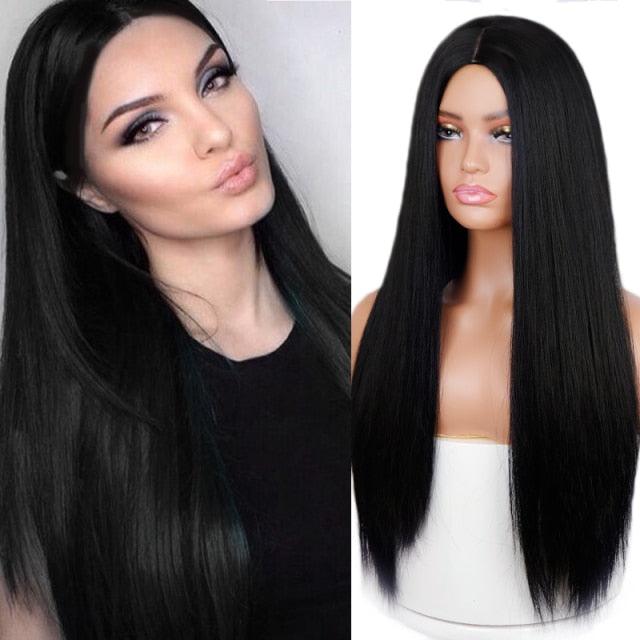 Long Straight Synthetic Black Wig Mixed Brown and Blonde Long Wig For Black Women Middle Part Nature Wigs For Black Women Cosplay Wigs For Women