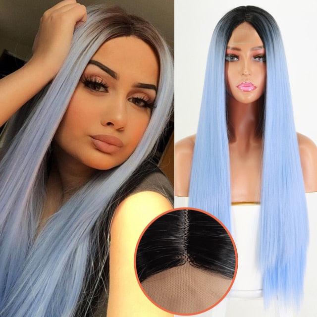 Long Straight Synthetic Black Wig Mixed Brown and Blonde Long Wig For Black Women Middle Part Nature Wigs For Black Women Cosplay Wigs For Women