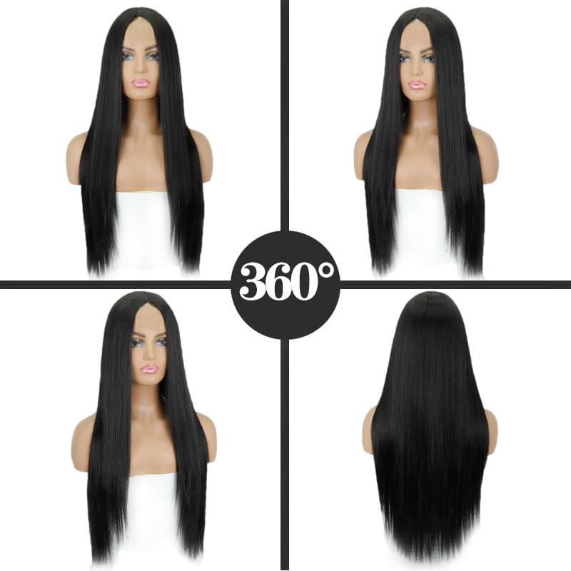 Long Straight Synthetic Black Wig Mixed Brown and Blonde Long Wig For Black Women Middle Part Nature Wigs For Black Women Cosplay Wigs For Women