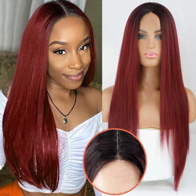 Long Straight Synthetic Black Wig Mixed Brown and Blonde Long Wig For Black Women Middle Part Nature Wigs For Black Women Cosplay Wigs For Women