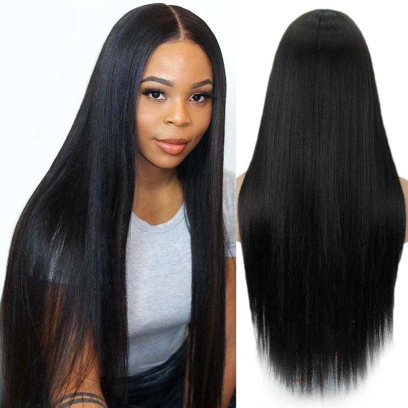 Long Straight Synthetic Black Wig Mixed Brown and Blonde Long Wig For Black Women Middle Part Nature Wigs For Black Women Cosplay Wigs For Women