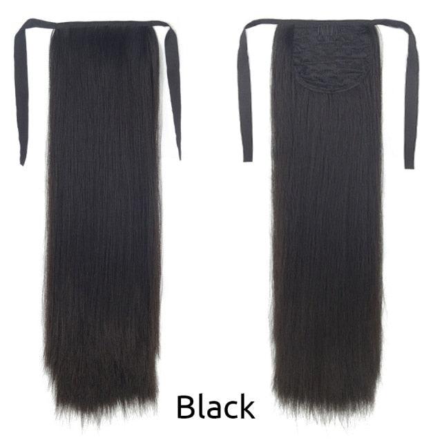 Long Straight Synthetic Hairpiece Ponytail Hair Natural Wrap Around Ponytail Chip in Hair Extensions Pony Tail Wig Synthetic Long Pony Tail Natural Black Comb In Ponytail Hair Pieces For Women