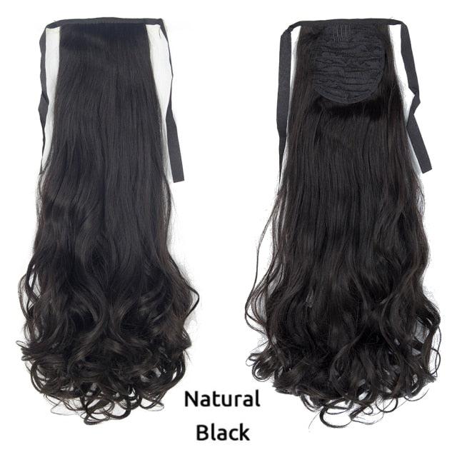 Long Straight Synthetic Hairpiece Ponytail Hair Natural Wrap Around Ponytail Chip in Hair Extensions Pony Tail Wig Synthetic Long Pony Tail Natural Black Comb In Ponytail Hair Pieces For Women