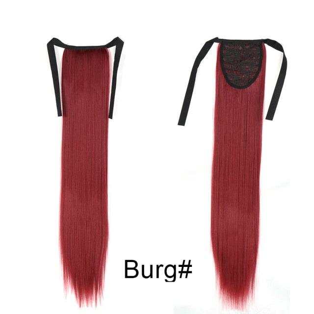 Long Straight Synthetic Hairpiece Ponytail Hair Natural Wrap Around Ponytail Chip in Hair Extensions Pony Tail Wig Synthetic Long Pony Tail Natural Black Comb In Ponytail Hair Pieces For Women