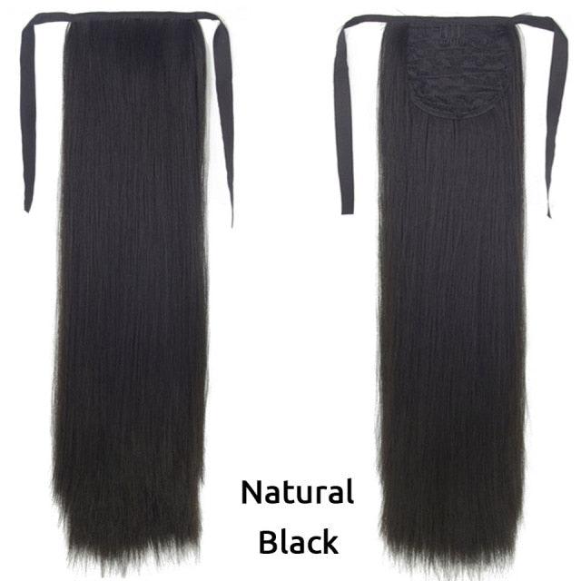 Long Straight Synthetic Hairpiece Ponytail Hair Natural Wrap Around Ponytail Chip in Hair Extensions Pony Tail Wig Synthetic Long Pony Tail Natural Black Comb In Ponytail Hair Pieces For Women