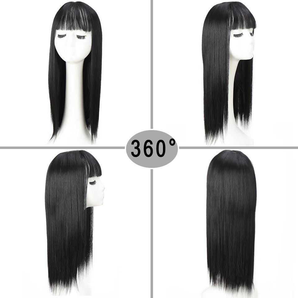 Long Straight With Bangs Synthetic Wigs For Black/White Women Natural Black Brown Gray Heat Resistant Fiber Hair Wigs For Black Women Cosplay Wigs For Women Gifts for Girlfriends