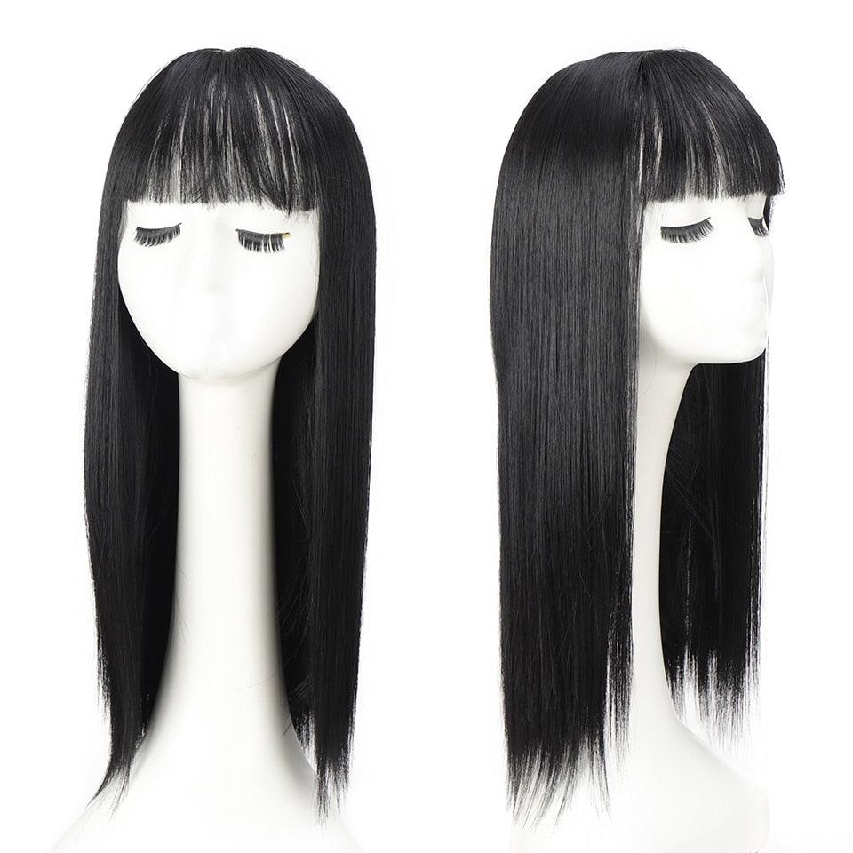 Long Straight With Bangs Synthetic Wigs For Black/White Women Natural Black Brown Gray Heat Resistant Fiber Hair Wigs For Black Women Cosplay Wigs For Women Gifts for Girlfriends