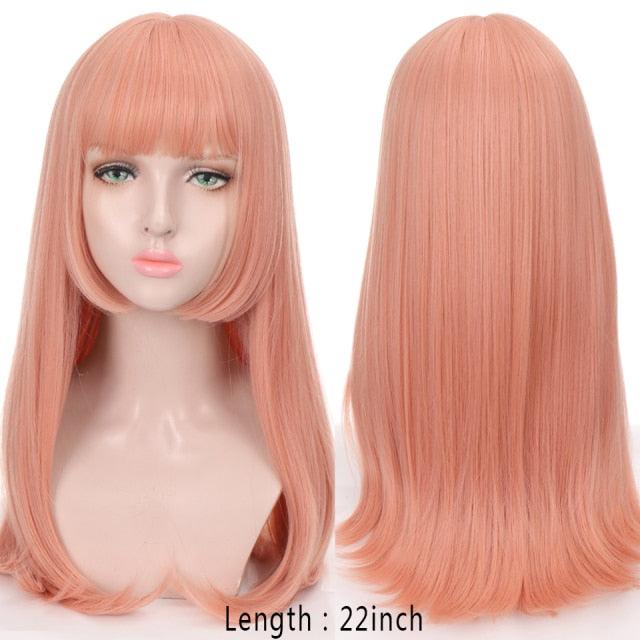 Long Straight With Bangs Synthetic Wigs For Black/White Women Natural Black Brown Gray Heat Resistant Fiber Hair Wigs For Black Women Cosplay Wigs For Women Gifts for Girlfriends