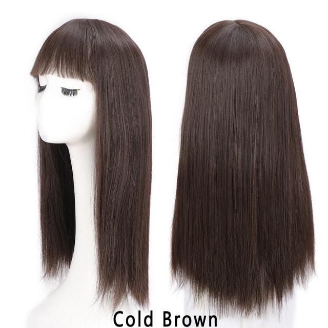 Long Straight With Bangs Synthetic Wigs For Black/White Women Natural Black Brown Gray Heat Resistant Fiber Hair Wigs For Black Women Cosplay Wigs For Women Gifts for Girlfriends