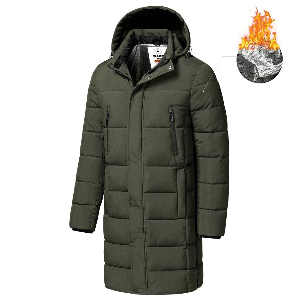 Long Winter Warm Thick Hooded Jacket Coat Windproof Thicken Hooded Coat Comfortable Jacket Men Autumn Outdoor Fashion Classic Windproof Multiple Pockets Men Light Jacket Coat