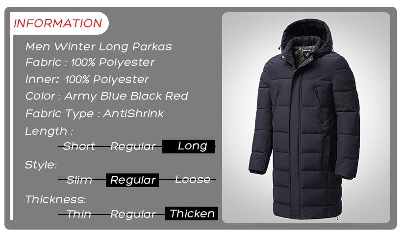 Long Winter Warm Thick Hooded Jacket Coat Windproof Thicken Hooded Coat Comfortable Jacket Men Autumn Outdoor Fashion Classic Windproof Multiple Pockets Men Light Jacket Coat