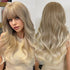 Long Womens Wigs with Bangs Ombre Brown Platinum Blonde Wigs Side Part Synthetic Wavy Wigs Women Cosplay Party Wigs For Black Women Cosplay Wigs For Women